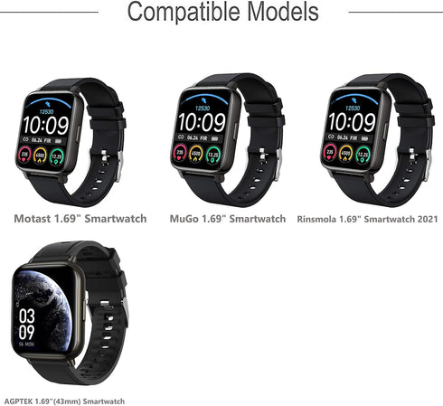 Compatible for AGPTEK Smartwatch Band, Nylon Replacement Strap for AGPTEK 1.69"(43mm) Smartwatch/MuGo 1.69" Smartwatch/Rinsmola 1.69" Smart Watch/Motast 1.69" Smartwatch