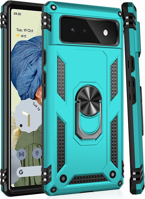 IKAZZ Google Pixel 6 Case, Military Grade Shockproof Heavy Duty Protection with Magnetic Kickstand, Turquoise