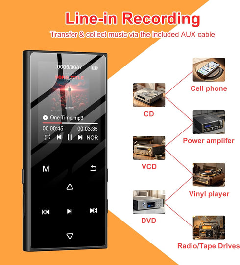 SWOFY 128GB MP3 5.3 D50 Player with Bluetooth - Music Player with Built-in HD Speaker, FM Radio, Voice Recorder, HiFi