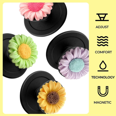YYizibj Daisy Flower Magnetic Phone Grip,Compatible with Magsafe Collapsible Mobile Stand Holder for Smartphone