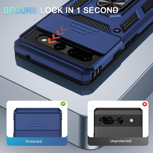 Shop the Navy Blue Google Pixel 7 Pro Case: Heavy Duty, Military Grade, Shockproof with Slide Camera Cover & Kickstand.