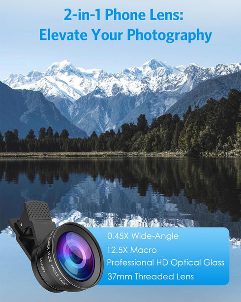 Olipiter 0.45X 12.5X 2-in-1 Phone Camera Lens Kit, Upgraded Super Wide Angle Lens, Macro Lens for iPhone, Professional