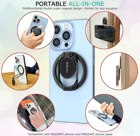 Doflyesky Magnetic Phone Ring Grip Holder, Dual-Sided Magnetics Adjustable Gym Finger Ring Grip Kickstand, Removable