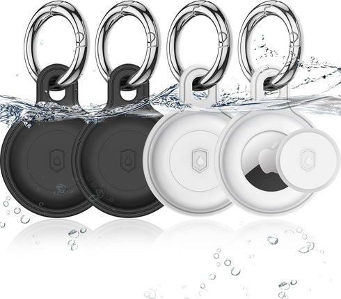 4 Pack Airtag Holder, IPX8 Waterproof Silicone Airtag Keychain for Apple Airtag, Protective Anti-Scratch Airtag Case