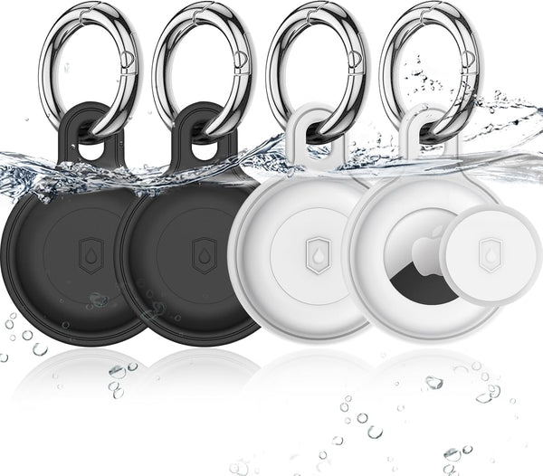 4 Pack Airtag Holder, IPX8 Waterproof Silicone Airtag Keychain for Apple Airtag, Protective Anti-Scratch Airtag Case