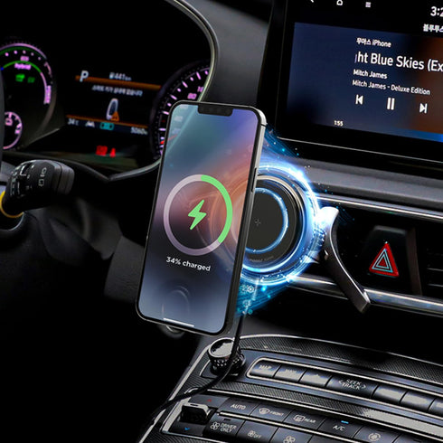 mooas Magnetic Car Mount Charger - Max. 15W Fast Wireless Charger with Air Vent Mount, Compatible with iPhone, Galaxy