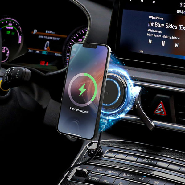 mooas Magnetic Car Mount Charger - Max. 15W Fast Wireless Charger with Air Vent Mount, Compatible with iPhone, Galaxy