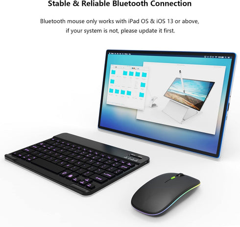 Backlit Bluetooth Keyboard and Mouse Combo, Ultra Slim Wireless for iPad Air Pro Mini, iPhone, Android, Rechargeable,