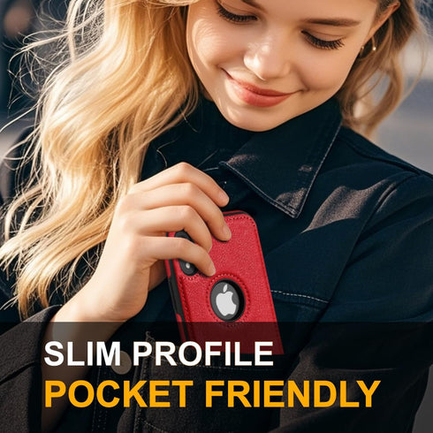Classy Design Luxury Leather Ultra Slim Phone Case for iPhone XR, Full Body Non-Slip Grip 6.1 Inch (Red)
