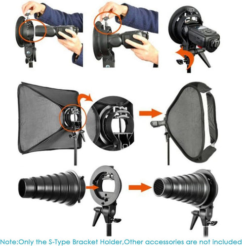 NEEWER S Type Bracket Holder with Bowens Mount for Square Head Flash Speedlite, Compatible with Godox AD200Pro
