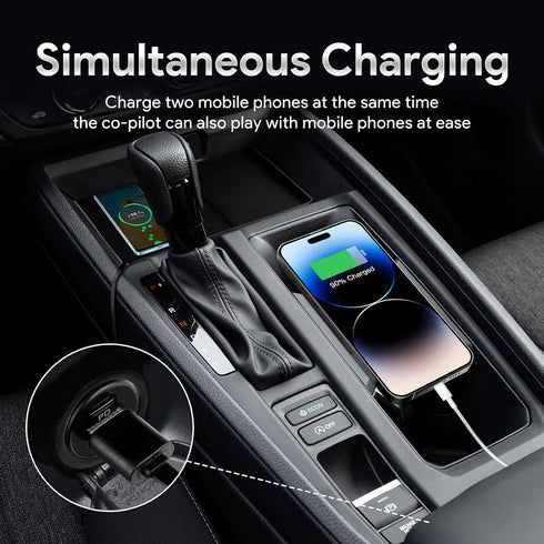 Wireless Phone Charging Pad for 2023 2024 Honda 11th Accord, Silicone Material, Dual Charging Ports, 15W Adapter for