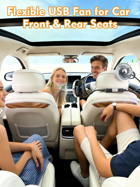 5V/2A 360 3 3.54"-5.9" USB Powered Backseat Car Fans for Kids & Baby - Dual-Head Cooling Car Fan with Independent