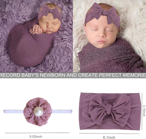 SPOKKI Newborn Photography Props Outfits - 4 Pcs Baby Long Ripple Wrap, Toddler Swaddle Blankets, Photography Mat, Cute