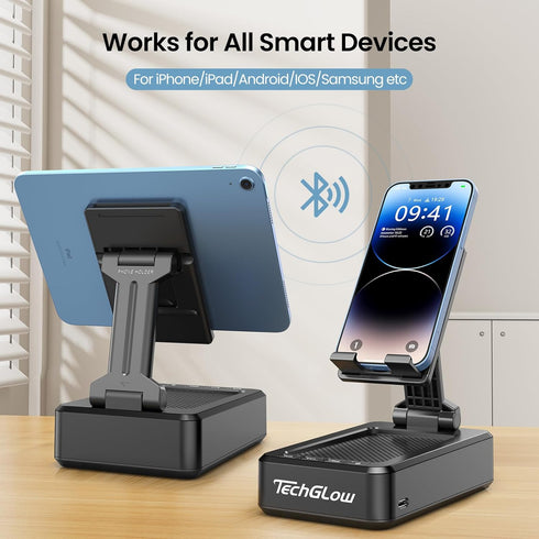 Gifts for Men Foldable Cellphone Stand with Bluetooth Speaker, Wireless Speaker with Phone Holder, Birthday Gift Idea