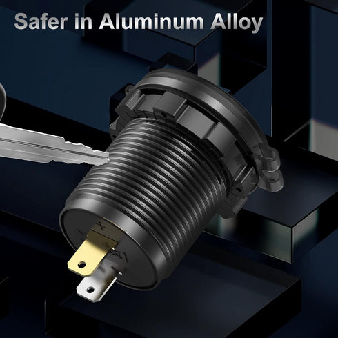 12V USB C Aluminum Car Charger Socket, PD 20W & Quick Charge 3.0 18W Waterproof USB Outlet for Marine Truck Motorcycle