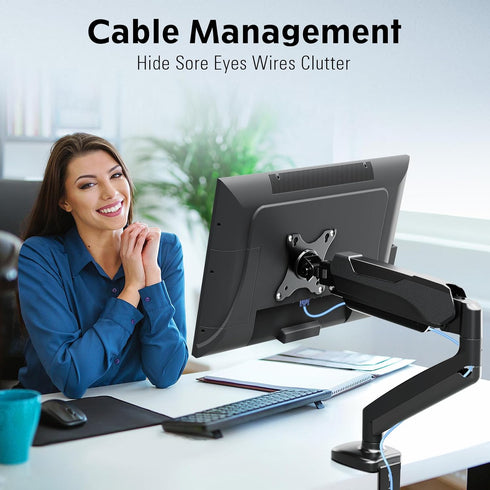 MOUNTUP Single Monitor Desk Mount, Adjustable Gas Spring Arm for Max 32 Inch Screen, VESA Mount Bracket, Black