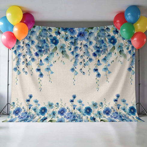 VANPTBNHS 10x8ft Curtain,Country Photography Backdrop,Retro Blue Flowers on Jam Professional Photography Background