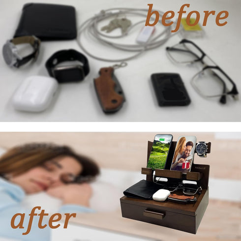 Gifts for Men Women Him Husband Son Birthday Organizer Wood Phone Docking Station - Gift Ideas for Mother's Day