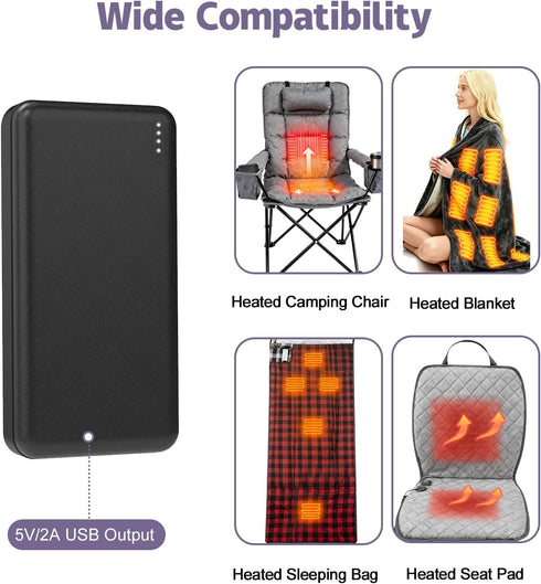 UMEIDEA 5V2A Pack 10000) Battery for Electric Heated Camping Chair, Heated Blanket, Hunting Seat Pad, Sleeping Bag USB