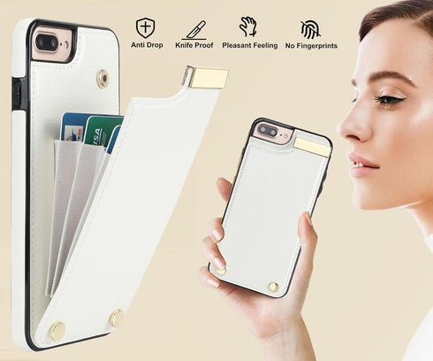 Asuwish iPhone 7/8 Plus Wallet Case with Tempered Glass, Leather Purse, Credit Card Slot - White for Women.