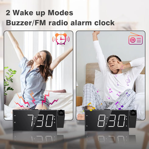 Mesqool Projection Alarm Clock with FM Radio, Large Number Display, USB Charger, Dual Alarms, Sleep Timer