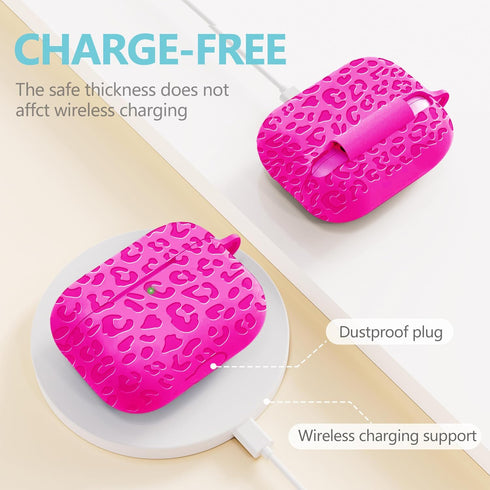 for AirPod Case 3rd Generation Cover with Keychain Accessories,Leopard Engraved Skin Soft Cover for AirPod 3rd Generation CaseFull Protection,Front LED Visible, Hot Pink