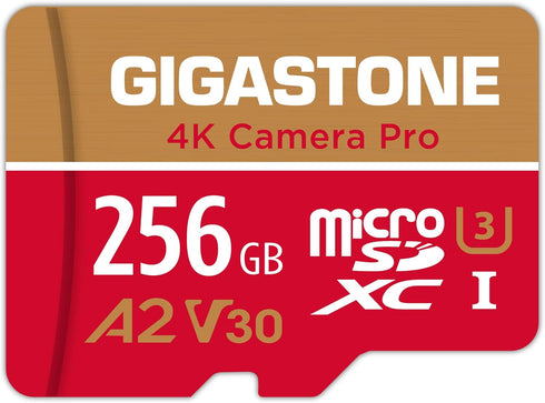 Gigastone 256GB Micro SD Card, 4K Camera Pro, A2 V30 for Smartphone, Gopro, Action Cams, Up to 100MB/s, with Adapter