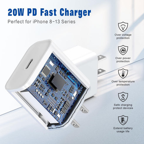 20W PD USB C Wall Fast Charging Adapter with 6FT Type C to Lightning Cable