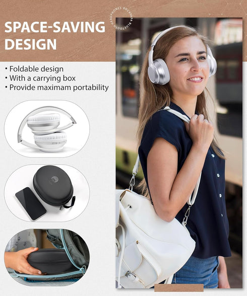 rockpapa E8 Over The Ear Bluetooth Headphones with Microphone for Kids, Foldable Wired/Wireless Headphones, Include