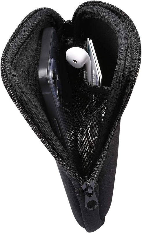 Neoprene Small Cell Phone Sleeve, Zip Wallet Pouch with Neck Strap for iPhone 16, 15, 14 Pro, 13, 12 Pro, 11 Pro (Black)