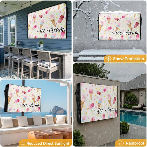 LBCASA 30 32 Inch Summer 600D 30"W 19"H 4.5"D Ice Cream Outdoor TV Cover to Weatherproof, Pink Popsicle Colorful Polka
