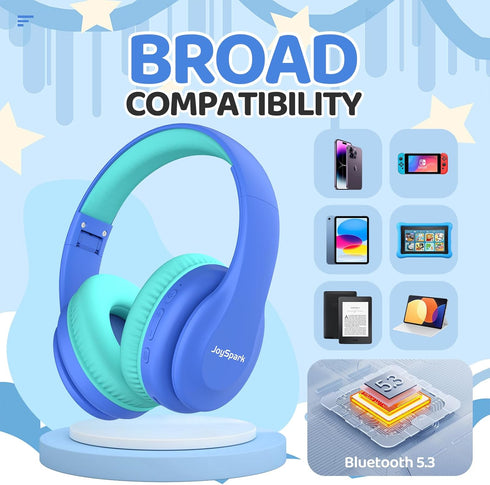JoySpark Kids Bluetooth Headphones, Lightweight Wireless Over-Ear Headphones, 60 Hours Playtime, Volume Limited for Kids