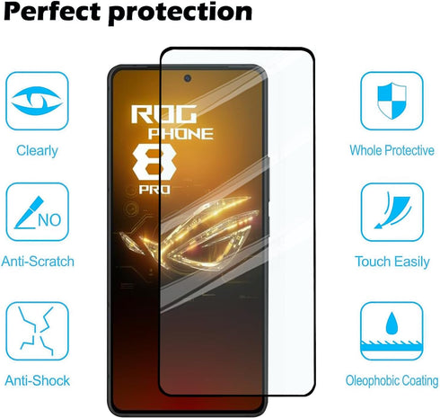 ASUS ROG Phone 8 Pro 5G / 8 5G - 2 Pack Tempered Glass Screen Protector, Case Friendly, Scratch Resistant, Black.