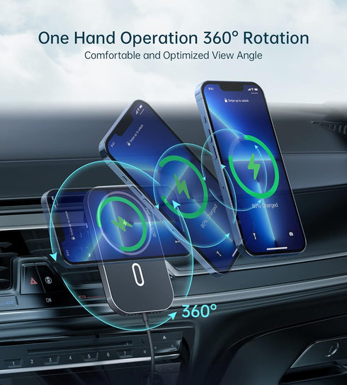 MagSafe Car Mount Charger with Adapter, Magnetic Wireless Charger for Car Vent, 360° Rotation, Compatible with iPhone