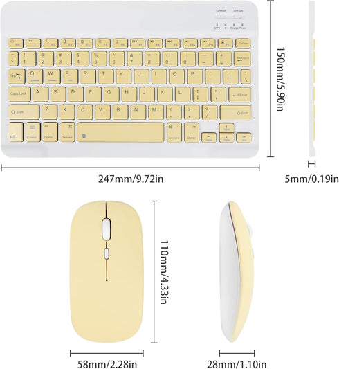 Super Space Wireless Bluetooth Keyboard and Mouse Combo, Ultra-Thin 2.4 GHz for iPad Pro/Air and Other Devices, Yellow