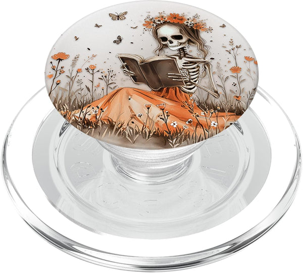 Skeleton Reading Book PopSockets PopGrip for MagSafe, Skull Reader Skeletal Librarian