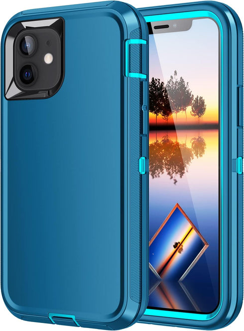 for iPhone 11 Case, Heavy Duty Shockproof Dropproof Dustproof 3-Layer Protection Hard Cover 6.1 inch, Turquoise
