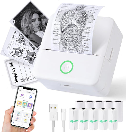 Thermal Mini Printer, Portable Inkless Sticker Maker, Bluetooth Printer for Phone, Compatible with iOS & Android