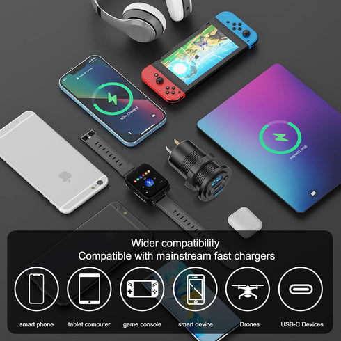 Hapytrip 2 Pack 12V 4 78W PD3.0 QC3.0 12 USB Outlet Port Car Charger, Super Fast Dual & Multiple USB Port for Car, USB