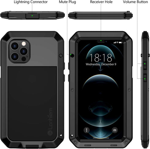 Lanhiem Metal Case for iPhone 12 Pro Max, Heavy Duty Shockproof Rugged Case with Built-in Screen Protector