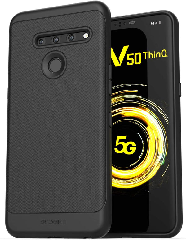 ENCASED LG V50 ThinQ Case, Thin Armor Slim Fit Flexible Grip Phone Cover in Black