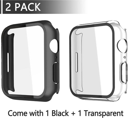 Misxi 2 Pack PC Case with Tempered Glass Screen Protector, Ultra-Thin Scratch Resistant Cover for Apple Watch Series 9,