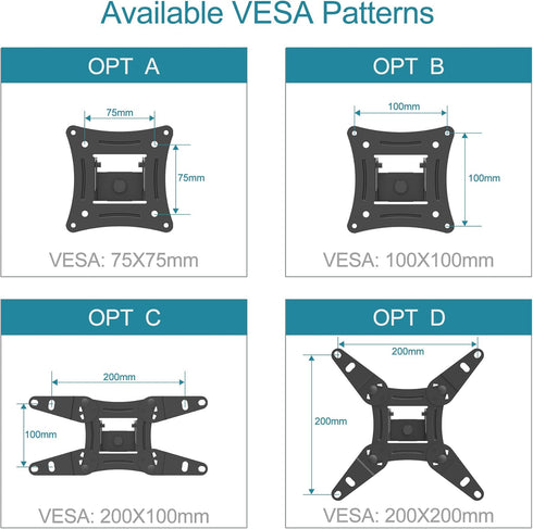 Full Motion TV Monitor Wall Mount Bracket Articulating Arms Swivel Tilt Extension Rotation for Most 13-42 Inch LED LCD Flat Curved Screen Monitors & TVs, Max VESA 200x200mm up to 44lbs