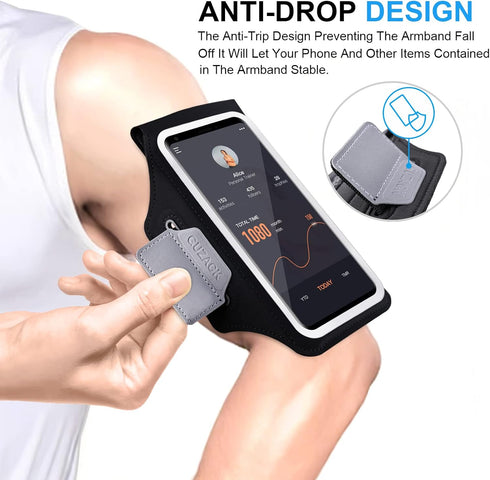 GUZACK Running Armband for iPhone 16 Pro 15 14 13 12 11 Pro Max/Plus/XR/XS, Galaxy S25/S24/S23/S22 with Card Slot & Key