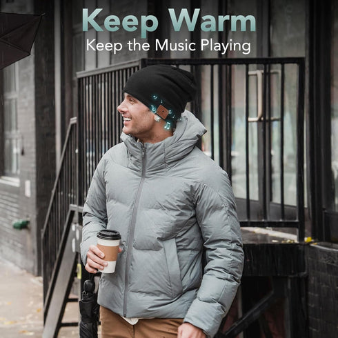 2023 Bluetooth Beanie, Wireless Beanie Headphones, Stylish Sleek Shape Bluetooth Hat, HD Stereo Sound, Built-in Mic, Tech Gifts for Men Women Friends Family Teens Boys Girls Black