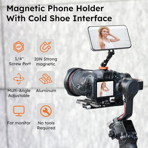 VRIG Direct MG-28 Mount,1/4" 360 iPhone17 16 15 14 13 12 VRIG Magnetic Phone Tripod Thread Cold Shoe Rotation,for Pro