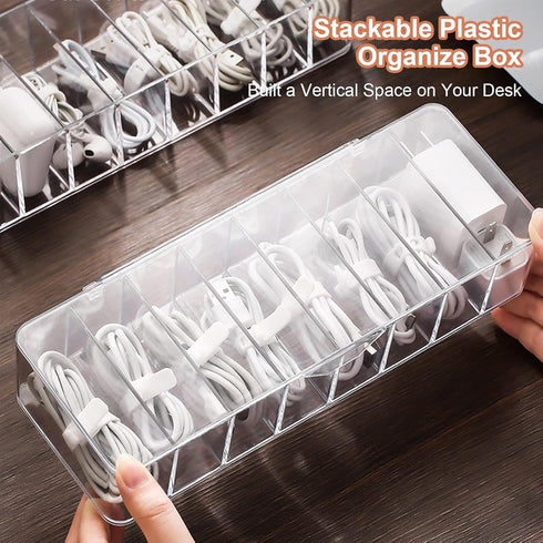 Plastic Cable Organizer Storage Box with 10 Rubber Ties for Cord Management at Home or Office