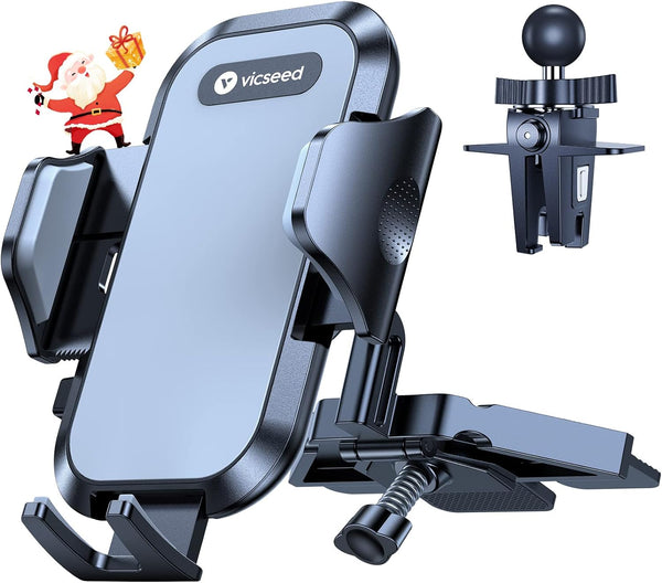 VICSEED Military-Grade Sturdy Car Phone Holder Mount, Anti-Shake Metal CD Slot & Air Vent, Fits iPhone 15 14, Samsung
