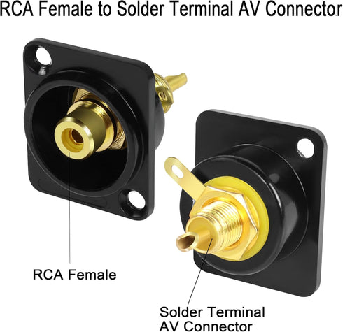 QIANRENON Gold Plated RCA Panel Mount Adapter, RCA Female to Solder Terminal AV Connector for Audio Video