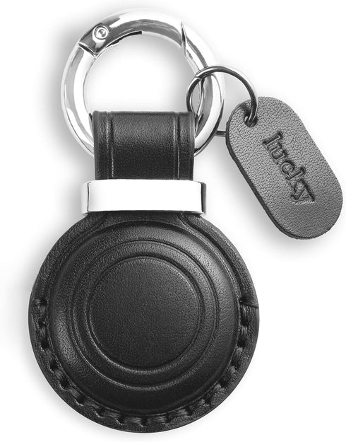 Genuine Leather AirTag Holder Keychain, Compatible with Apple AirTag, Secure Hidden Case (Black)